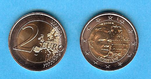 2 Euro Gedenkmünze 2008 aus Luxemburg, Chateau de Berg, bfr