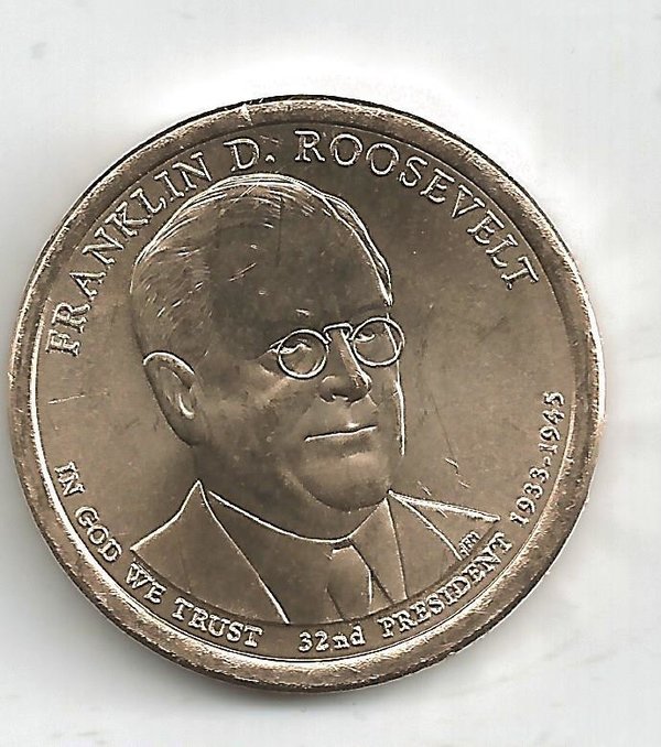 USA: Presidential 1 Dollar Coin 2014, Franklin D. Roosevelt, Set aus Mint D + Mint P