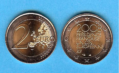 2 Euro Gedenkmünze 2008 aus Frankreich, EU-Präsidentschaft, bfr
