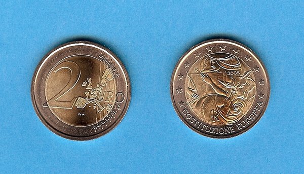 2 Euro Gedenkmünze 2005 aus Italien, europ. Verfassung, bfr