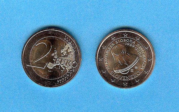 2 Euro Gedenkmünze 2009 aus Slowakei, Demokratie, bfr