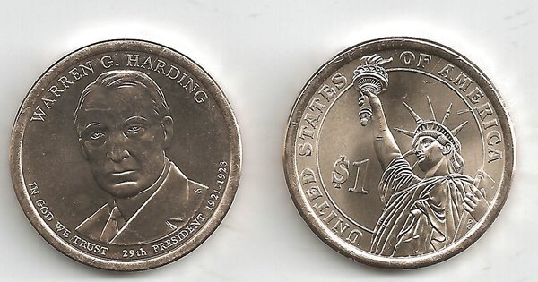 USA: Presidential 1 Dollar Coin 2014, Warren G. Harding, Set aus Mint D+P