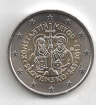 2 Euro Gedenkmünze 2013 aus Slowakei, Byzantinische Mission, Konstantin Metod, bfr