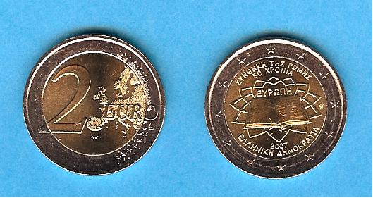 2 Euro Gedenkmünze 2007 aus Griechenland, römische Verträge, bfr