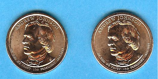 USA: Presidential 1 Dollar Coin 2011, Andrew Johnson, Set aus Mint D + P