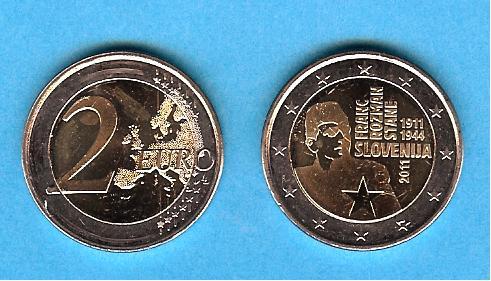2 Euro Gedenkmünze 2011 aus Slowenien, Franc Rozman, bfr