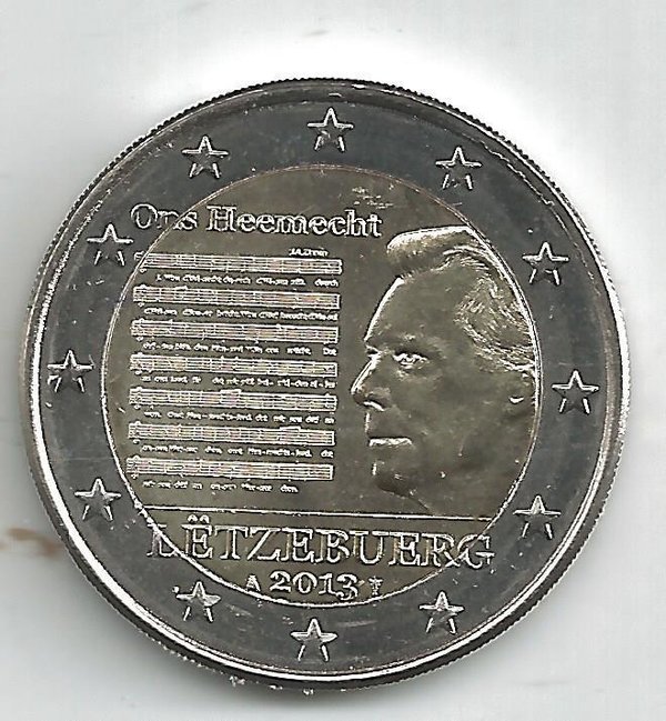 2 Euro Gedenkmünze 2013 aus Luxemburg, Nationalhymne, bfr