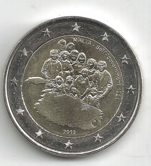 2 Euro Gedenkmünze 2013 aus Malta, Selbstverwaltung, Autonomie, bfr