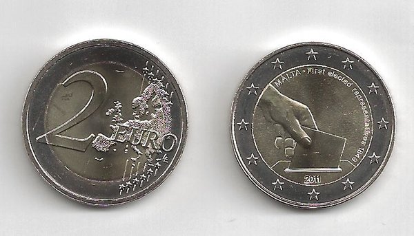 2 Euro Gedenkmünze 2011 aus Malta, Wahlrecht, bfr