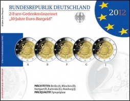 2 Euro Gedenkmünzenset 2012 aus Deutschland, Bayern, Schloß Neuschwanstein, spiegelglanz (PP)