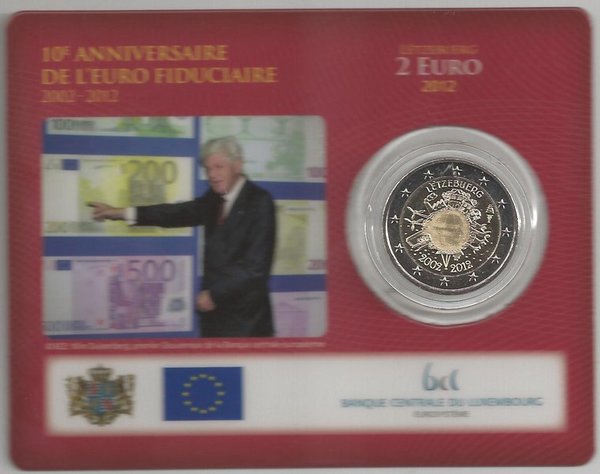 2 Euro Gedenkmünze 2012 aus Luxemburg, 10 Jahre Euro Bargeld, Coincard