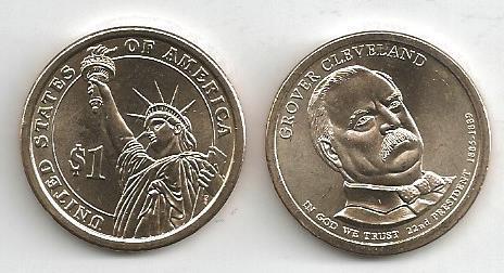 USA: Presidential 1 Dollar Coin 2012, Grover Cleveland 1st, Set aus Mint D + P
