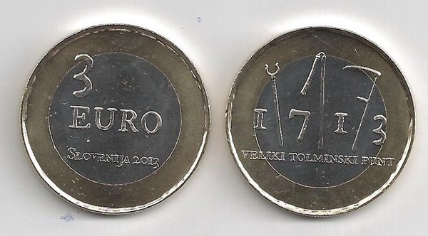3 Euro Gedenkmünze 2013 aus Slowenien, Tolmin, bfr