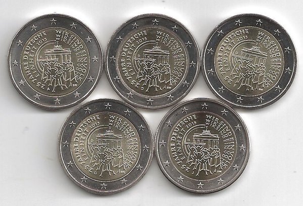 2 Euro Gedenkmünzenset 2015 aus Deutschland, Deutsche Einheit, bfr
