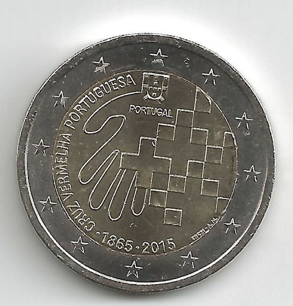 2 Euro Gedenkmünze 2015 aus Portugal, 150 Jahre Rotes Kreuz, bfr