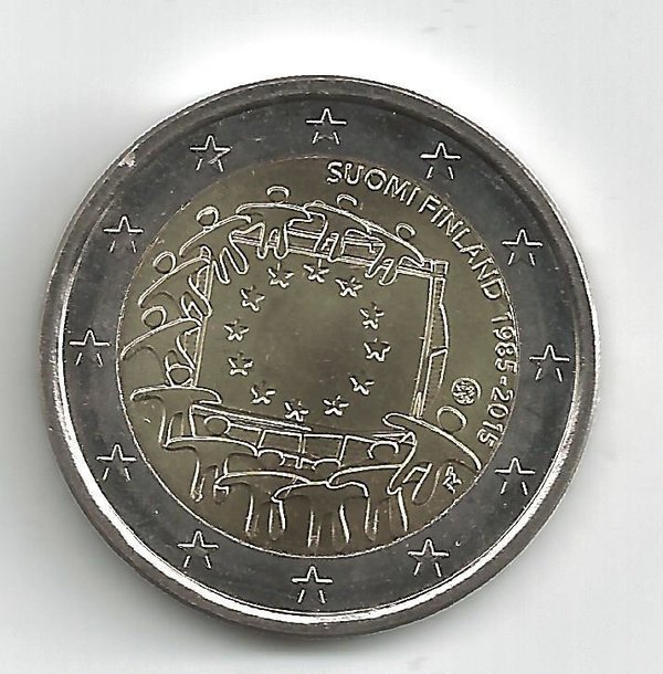 2 Euro Gedenkmünze 2015 aus Finnland, 30 Jahre Europaflagge, bfr