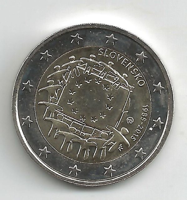 2 Euro Gedenkmünze 2015 aus Slowakei, Europaflagge, bfr