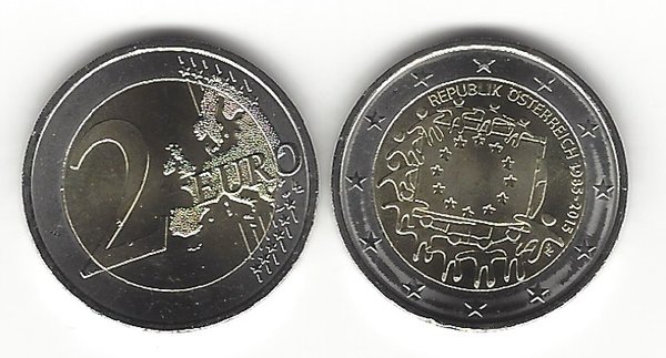 2 Euro Gedenkmünze 2015 aus Österreich, 30 Jahre Europaflagge, bfr