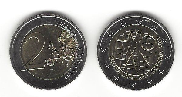 2 Euro Gedenkmünze 2015 aus Slowenien, römische Siedlung Emona, bfr