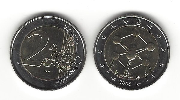 2 Euro Gedenkmünze 2006 aus Belgien, Atomium in Brüssel, bfr