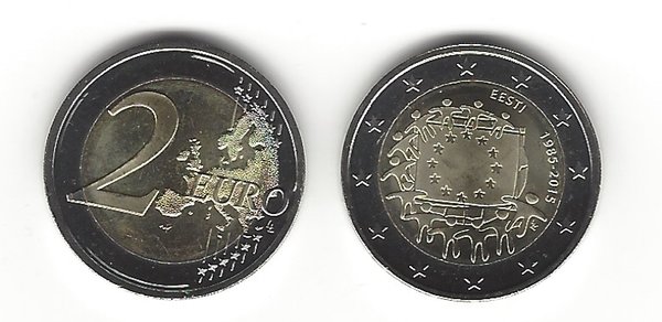 2 Euro Gedenkmünze 2015 aus Estland, 30 Jahre Europaflagge, bfr