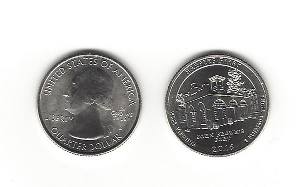 USA: Harpers Ferry National Historical Park Quarter 2016, West Virginia, Mint S
