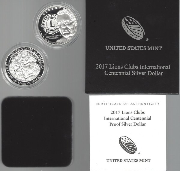 USA: Silber Dollar 2017, 100 Jahre Lions Club, Proof (PP)