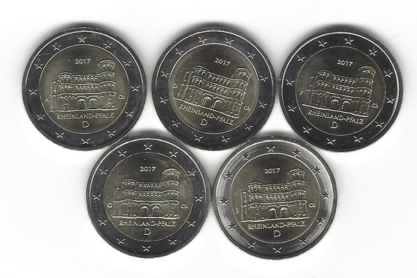 2 Euro Gedenkmünzenset 2017 aus Deutschland, Rheinland-Pfalz, Porta Nigra, bfr