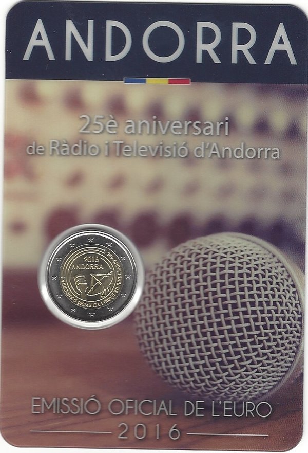 2 Euro Gedenkmünze 2016 aus Andorra, 25 Jahre Rundfunk, Coincard