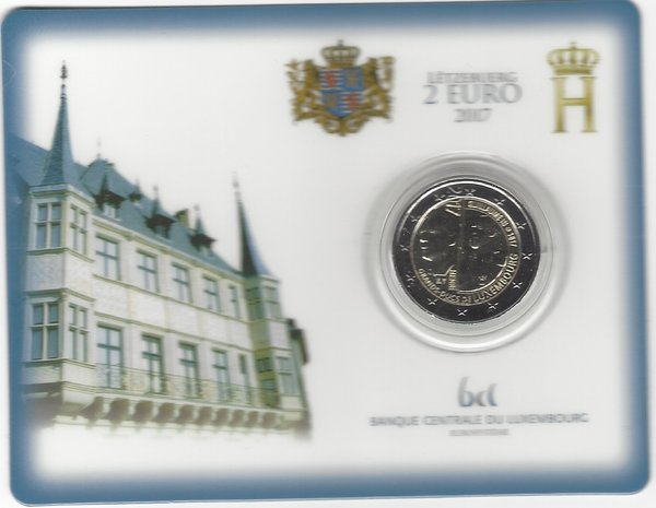 2 Euro Gedenkmünze 2017 aus Luxemburg, Guillaume III, Coincard