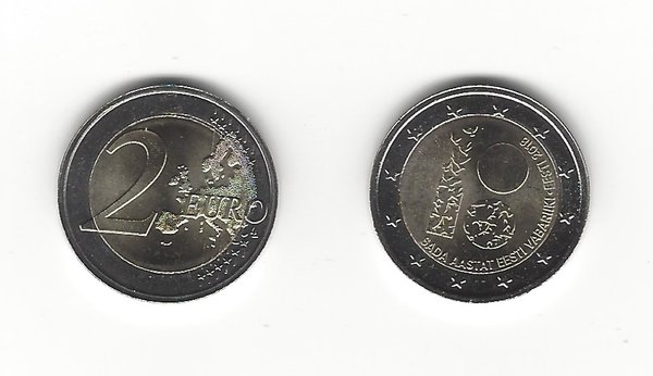 2 Euro Gedenkmünze 2018 aus Estland, 100 Jahre Republik, bfr