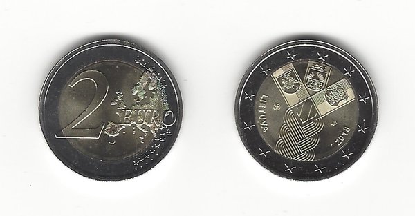 2 Euro Gedenkmünze 2018 aus Litauen, 100 Jahre Unabhängigkeit, bfr