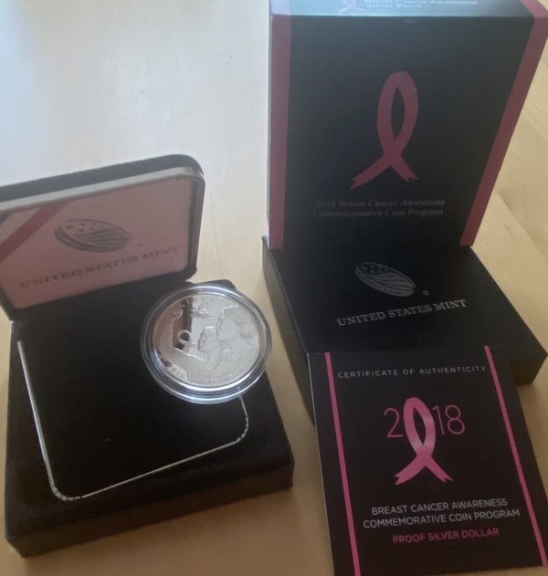 USA: Silver Dollar 2018, Breast Cancer Awareness, Proof