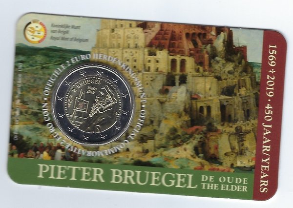 2 Euro Gedenkmünze 2019 aus Belgien, Pieter Bruegel, Coincard