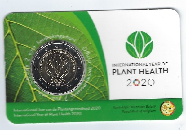 2 Euro Gedenkmünze 2020 aus Belgien, Plant Health, Pflanzengesundheit, Coincard