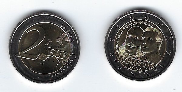 2 Euro Gedenkmünze 2020 aus Luxemburg, Prinz Henri von Orange-Nassau, bfr