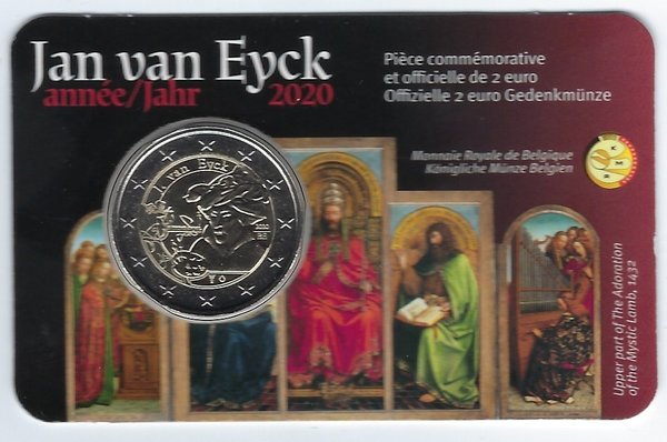 2 Euro Gedenkmünze 2020 aus Belgien, Jan van Eyck, Coincard