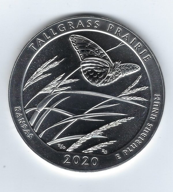 USA: Tallgrass Prairie National Preserve Quarter 2020, Kansas, 5 Unzen Silber, Silver