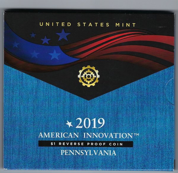 USA: American Innovation 1 Dollar Reverse Proof Coin 2019, Pennsylvania