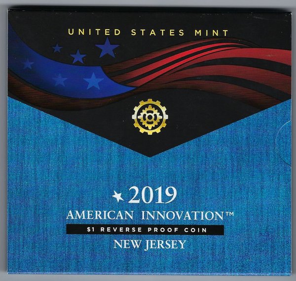 USA: American Innovation 1 Dollar Reverse Proof Coin 2019, New Jersey