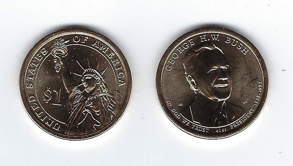 USA: Presidential 1 Dollar Coin 2020, George H.W. Bush, Mint D + P