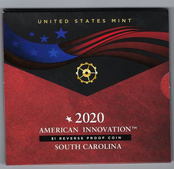 USA: American Innovation 1 Dollar Reverse Proof Coin 2020, South Carolina