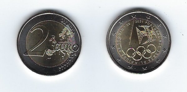 2 Euro Gedenkmünze 2021 aus Portugal, Olympia in Tokyo, bfr