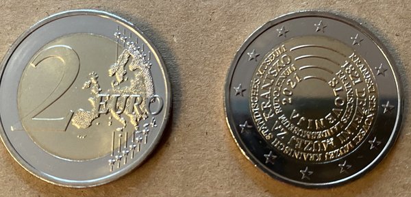 2 Euro Gedenkmünze 2021 aus Slowenien, 200 Jahre Museum Kranj, bfr