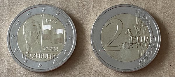 2 Euro Gedenkmünze 2022 aus Luxemburg, 50 Jahre Flagge, bfr
