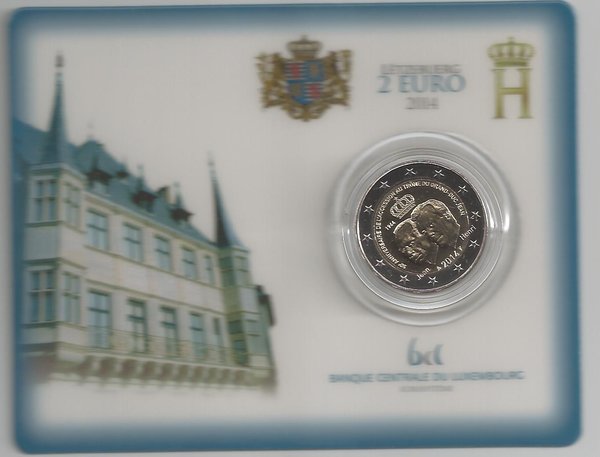 2 Euro Gedenkmünze 2014 aus Luxemburg, 50. Jahrestag der Thronbesteigung von Jean, Coincard