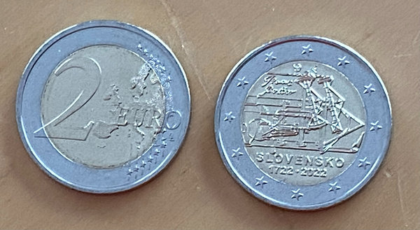 2 Euro Gedenkmünze 2022 aus Slowakei, Dampfmaschine, bfr