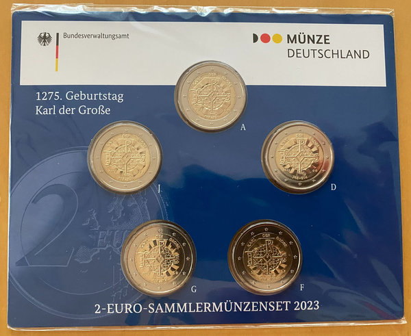 2 Euro Sammlermünzenset 2023 aus Deutschland, Karl der Große, stempelglanz (st)